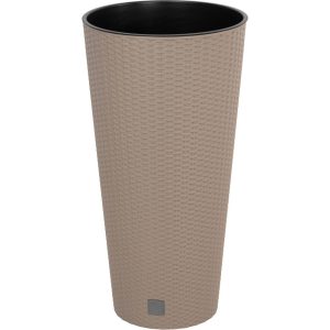 Rattan virágcserép, Prosperplast Rato Tubus 400, mokka, átmérő: 40 cm, magasság: 76,3 cm, betéttel, 35 / 64 l, rattan hatású, kerek