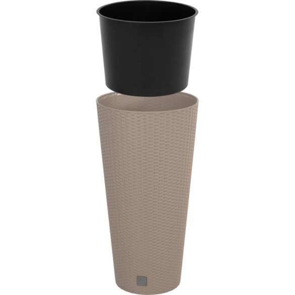 Rattan virágcserép, Prosperplast Rato Tubus 400, mokka, átmérő: 40 cm, magasság: 76,3 cm, betéttel, 35 / 64 l, rattan hatású, kerek