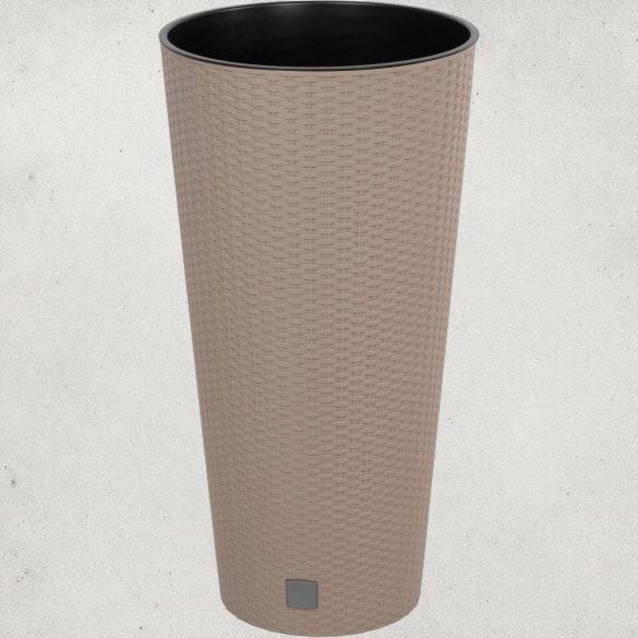 Rattan virágcserép, Prosperplast Rato Tubus 400, mokka, átmérő: 40 cm, magasság: 76,3 cm, betéttel, 35 / 64 l, rattan hatású, kerek