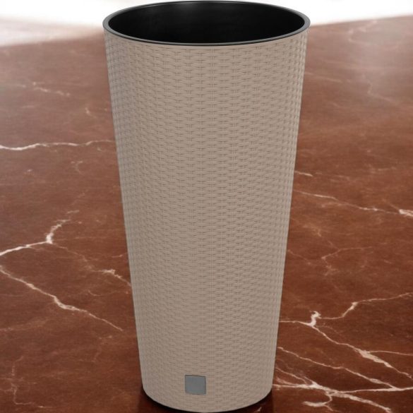 Rattan virágcserép, Prosperplast Rato Tubus 400, mokka, átmérő: 40 cm, magasság: 76,3 cm, betéttel, 35 / 64 l, rattan hatású, kerek