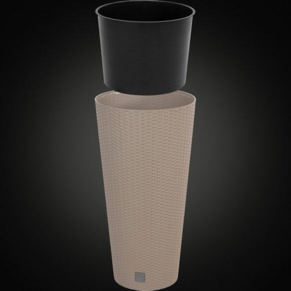 Rattan virágcserép, Prosperplast Rato Tubus 400, mokka, átmérő: 40 cm, magasság: 76,3 cm, betéttel, 35 / 64 l, rattan hatású, kerek