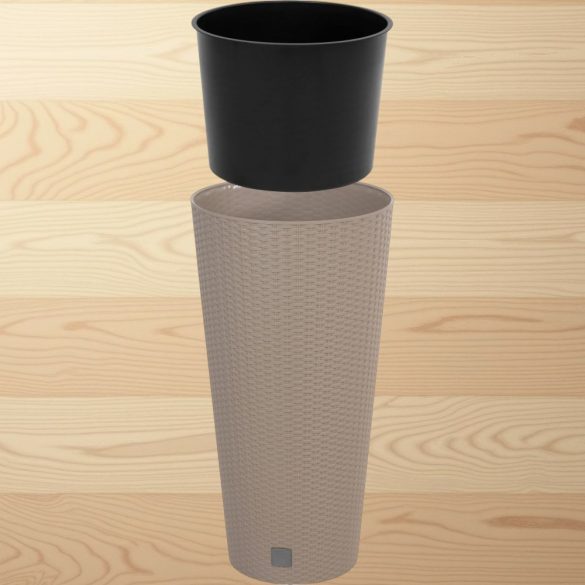 Rattan virágcserép, Prosperplast Rato Tubus 400, mokka, átmérő: 40 cm, magasság: 76,3 cm, betéttel, 35 / 64 l, rattan hatású, kerek