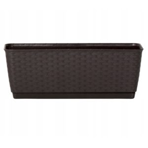 Rattan virágláda, Prosperplast Ratolla P, barna, 49,2 x 17,2 cm, magasság: 17,4 cm, alátéttel, 12 l, rattan hatású