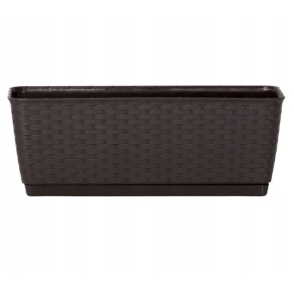 Rattan virágláda, Prosperplast Ratolla P, barna, 49,2 x 17,2 cm, magasság: 17,4 cm, alátéttel, 12 l, rattan hatású