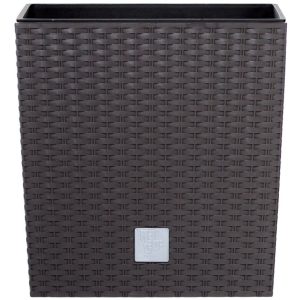 Rattan virágcserép, Prosperplast Rato Low 200, barna, 20 x 20 cm, magasság: 20,2 cm, betéttel, 6,8 l, rattan hatású, négyzetes, alacsony kivitel