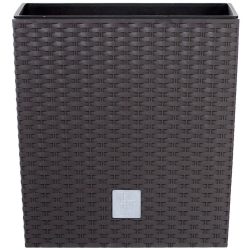   Rattan virágcserép, Prosperplast Rato Low 320, barna, 32 x 32 cm, magasság: 32,5 cm, betéttel, 21 / 32 l, rattan hatású, négyzetes, alacsony kivitel