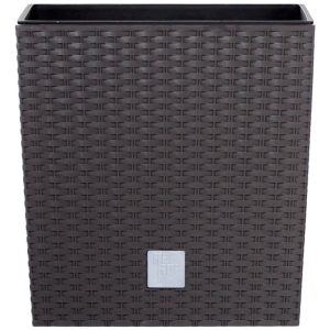 Rattan virágcserép, Prosperplast Rato Low 400, barna, 40 x 40 cm, magasság: 40,8 cm, betéttel, 37 / 64 l, rattan hatású, négyzetes, alacsony kivitel
