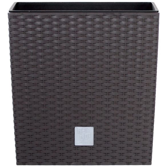 Rattan virágcserép, Prosperplast Rato Low 400, barna, 40 x 40 cm, magasság: 40,8 cm, betéttel, 37 / 64 l, rattan hatású, négyzetes, alacsony kivitel