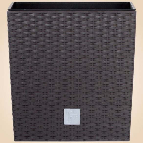 Rattan virágcserép, Prosperplast Rato Low 400, barna, 40 x 40 cm, magasság: 40,8 cm, betéttel, 37 / 64 l, rattan hatású, négyzetes, alacsony kivitel