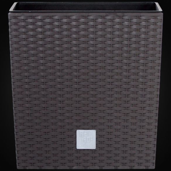 Rattan virágcserép, Prosperplast Rato Low 400, barna, 40 x 40 cm, magasság: 40,8 cm, betéttel, 37 / 64 l, rattan hatású, négyzetes, alacsony kivitel