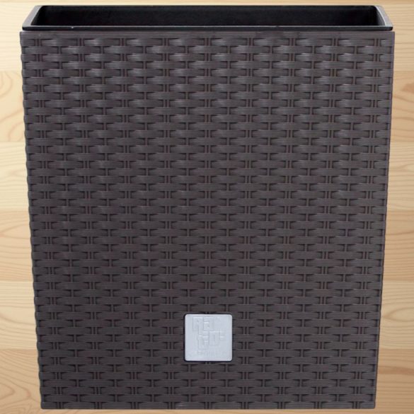 Rattan virágcserép, Prosperplast Rato Low 400, barna, 40 x 40 cm, magasság: 40,8 cm, betéttel, 37 / 64 l, rattan hatású, négyzetes, alacsony kivitel