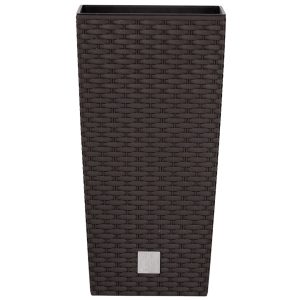 Rattan virágcserép, Prosperplast Rato Square 225, barna, 22,5 x 22,5 cm, magasság: 42,1 cm, betéttel, 8 / 16,3 l, rattan hatású, négyzetes