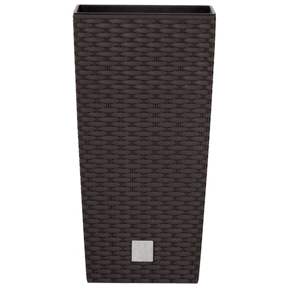 Rattan virágcserép, Prosperplast Rato Square 225, barna, 22,5 x 22,5 cm, magasság: 42,1 cm, betéttel, 8 / 16,3 l, rattan hatású, négyzetes