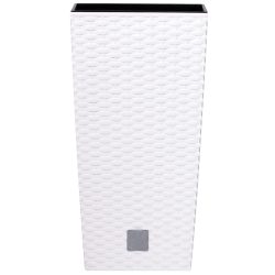   Rattan virágcserép, Prosperplast Rato Square 225, fehér, 22,5 x 22,5 cm, magasság: 42,1 cm, betéttel, 8 / 16,3 l, rattan hatású, négyzetes