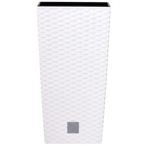 Rattan virágcserép, Prosperplast Rato Square 225, fehér, 22,5 x 22,5 cm, magasság: 42,1 cm, betéttel, 8 / 16,3 l, rattan hatású, négyzetes