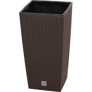 Rattan virágcserép, Prosperplast Rato Square 325, barna, 32,5 x 32,5 cm, magasság: 61 cm, betéttel, 21 / 49 l, rattan hatású, négyzetes