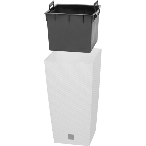 Rattan virágcserép, Prosperplast Rato Square 325, fehér, 32,5 x 32,5 cm, magasság: 61 cm, betéttel, 21 / 49 l, rattan hatású, négyzetes