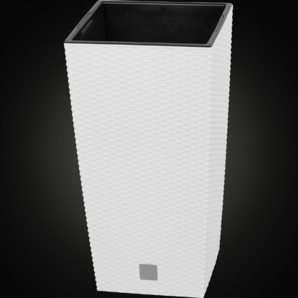 Rattan virágcserép, Prosperplast Rato Square 325, fehér, 32,5 x 32,5 cm, magasság: 61 cm, betéttel, 21 / 49 l, rattan hatású, négyzetes