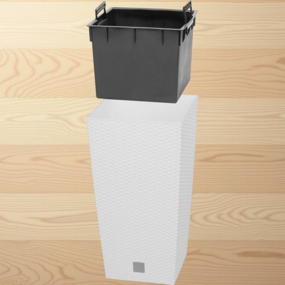 Rattan virágcserép, Prosperplast Rato Square 325, fehér, 32,5 x 32,5 cm, magasság: 61 cm, betéttel, 21 / 49 l, rattan hatású, négyzetes