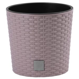Rattan virágcserép, Prosperplast Rato Round 300, mokka, átmérő: 30 cm, magasság: 27 cm, betéttel, 15 / 15,3 l, rattan hatású, kerek