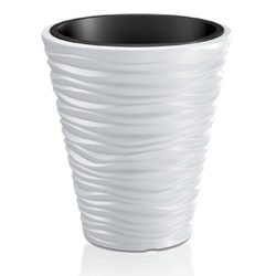  Műanyag virágcserép, Prosperplast Sand 350, fehér, átmérő: 34,5 cm, magasság: 38,5 cm, betéttel, 11 / 21 l, hullámmintás, kerek