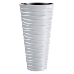   Műanyag virágcserép, Prosperplast Sand Slim 400, fehér, átmérő: 39 cm, magasság: 75 cm, fehér, betéttel, 18 / 45 l, vízszintes hullámmintás, kerek