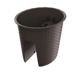   Rattan virágcserép, Prosperplast Rato Railing Oval 300, barna, átmérő: 30 cm, magasság: 22,7 cm, rattan hatású, kerek, korlátra szerelhető