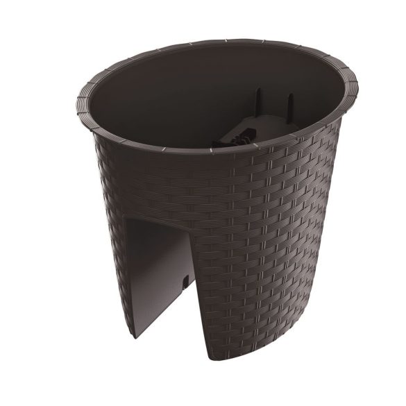 Rattan virágcserép, Prosperplast Rato Railing Oval 300, barna, átmérő: 30 cm, magasság: 22,7 cm, rattan hatású, kerek, korlátra szerelhető