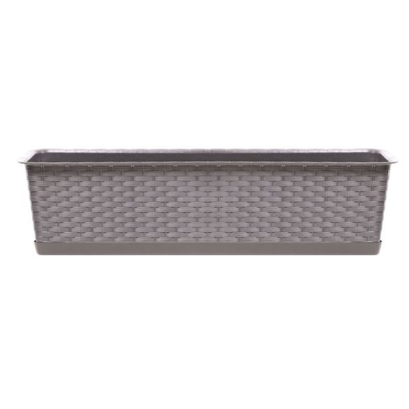 Rattan virágláda, Prosperplast Ratolla Case P 700, mokka, 68,5 x 17,3 cm, magasság: 15 cm, alátéttel, 13 l, rattan hatású