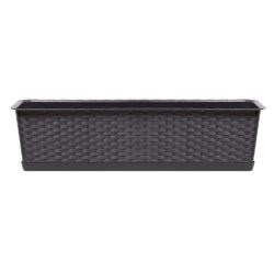   Rattan virágláda, Prosperplast Ratolla Case P 700, barna, 68,5 x 17,3 cm, magasság: 15 cm, alátéttel, 13 l, rattan hatású