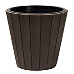   Műanyag virágcserép, Prosperplast Woode 490, barna, átmérő: 48 cm, magasság: 46 cm, betéttel, 54 l, fahatású, kerek