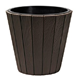 Műanyag virágcserép, Prosperplast Woode 490, barna, átmérő: 48 cm, magasság: 46 cm, betéttel, 54 l, fahatású, kerek