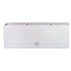   Rattan virágláda, Prosperplast Ratolla Case 500, fehér, 49,2 x 17,2 cm, magasság: 17,4 cm, CWS öntözőrendszerrel, 12 l, rattan hatású