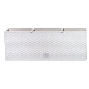 Rattan virágláda, Prosperplast Ratolla Case 500, fehér, 49,2 x 17,2 cm, magasság: 17,4 cm, CWS öntözőrendszerrel, 12 l, rattan hatású
