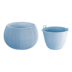   Műanyag virágcserép, Prosperplast Splofy Bowl, jégszürke, átmérő: 29 cm, magasság: 19,5 cm, tál alakú, betéttel, 3,9 l, kerek
