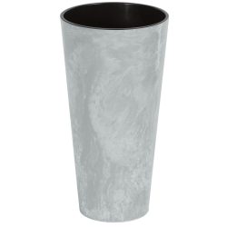   Műanyag virágcserép, Prosperplast Tubus Slim Beton, világosszürke, átmérő: 25 cm, magasság: 47,6 cm, betéttel, 7,5 / 15,5 l, betonhatású, kerek