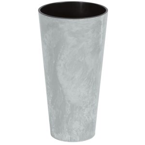 Műanyag virágcserép, Prosperplast Tubus Slim Beton, világosszürke, átmérő: 25 cm, magasság: 47,6 cm, betéttel, 7,5 / 15,5 l, betonhatású, kerek