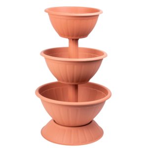 Műanyag háromszintes virágcserép, Strend Pro Garden Pyramid, terrakotta, átmérők: 25 cm / 32,5 cm / 40 cm, magasság: 79 cm, kerek