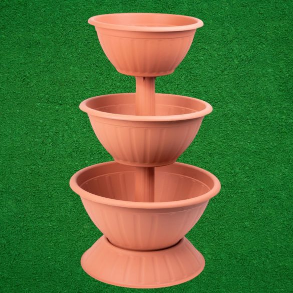 Műanyag háromszintes virágcserép, Strend Pro Garden Pyramid, terrakotta, átmérők: 25 cm / 32,5 cm / 40 cm, magasság: 79 cm, kerek