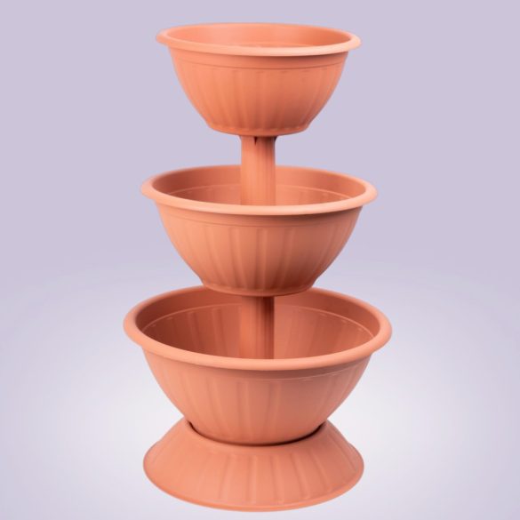 Műanyag háromszintes virágcserép, Strend Pro Garden Pyramid, terrakotta, átmérők: 32,5 cm / 40 cm / 47,5 cm, magasság: 82 cm, kerek