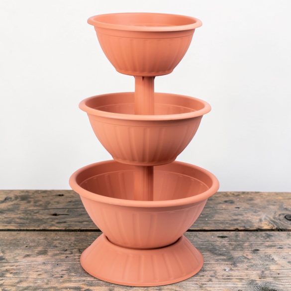Műanyag háromszintes virágcserép, Strend Pro Garden Pyramid, terrakotta, átmérők: 32,5 cm / 40 cm / 47,5 cm, magasság: 82 cm, kerek