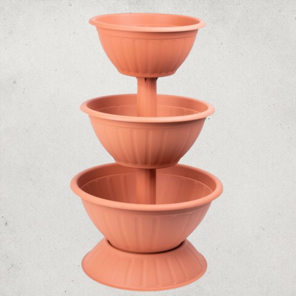 Műanyag háromszintes virágcserép, Strend Pro Garden Pyramid, terrakotta, átmérők: 32,5 cm / 40 cm / 47,5 cm, magasság: 82 cm, kerek