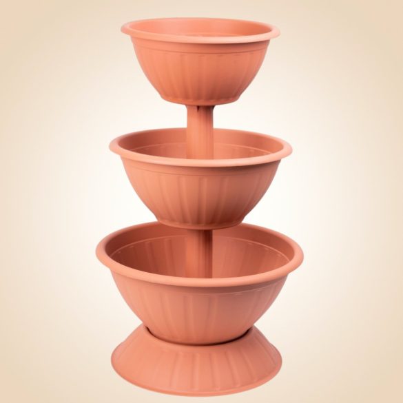 Műanyag háromszintes virágcserép, Strend Pro Garden Pyramid, terrakotta, átmérők: 40 cm / 47,5 cm /55 cm, magasság: 86 cm, kerek