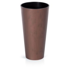 Műanyag virágcserép, Prosperplast Tubus Slim Corten, réz, átmérő: 25 cm, magasság: 47,6 cm, betéttel, 7,5 / 15,5 l, rézhatású, kerek