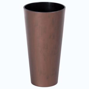 Műanyag virágcserép, Prosperplast Tubus Slim Corten, réz, átmérő: 40 cm, magasság: 76,2 cm, betéttel, 35 / 64 l, rézhatású, kerek