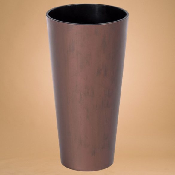 Műanyag virágcserép, Prosperplast Tubus Slim Corten, réz, átmérő: 40 cm, magasság: 76,2 cm, betéttel, 35 / 64 l, rézhatású, kerek