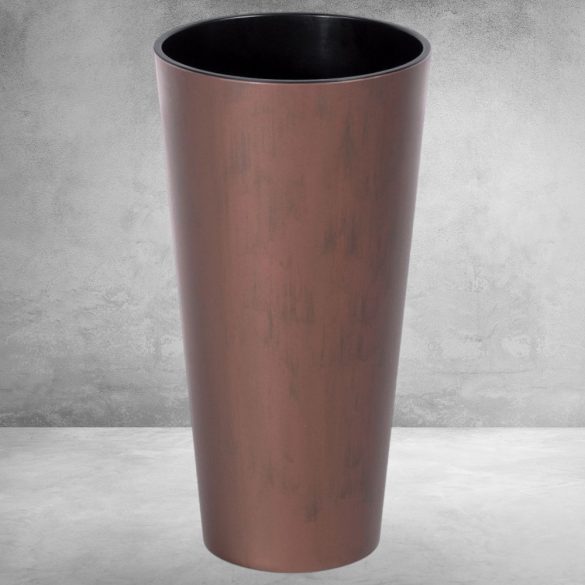 Műanyag virágcserép, Prosperplast Tubus Slim Corten, réz, átmérő: 40 cm, magasság: 76,2 cm, betéttel, 35 / 64 l, rézhatású, kerek