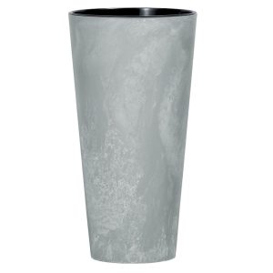 Műanyag virágcserép, Prosperplast Tubus Slim Beton, világosszürke, átmérő: 40 cm, magasság: 76,2 cm, betéttel, 35 / 64 l, betonhatású, kerek