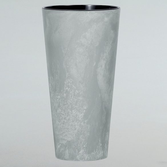 Műanyag virágcserép, Prosperplast Tubus Slim Beton, világosszürke, átmérő: 40 cm, magasság: 76,2 cm, betéttel, 35 / 64 l, betonhatású, kerek