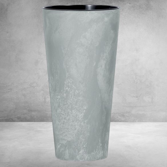 Műanyag virágcserép, Prosperplast Tubus Slim Beton, világosszürke, átmérő: 40 cm, magasság: 76,2 cm, betéttel, 35 / 64 l, betonhatású, kerek